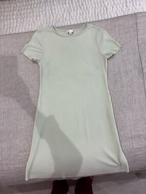 GB Girls Ribbed Short Sleeve Dress in Limey Green